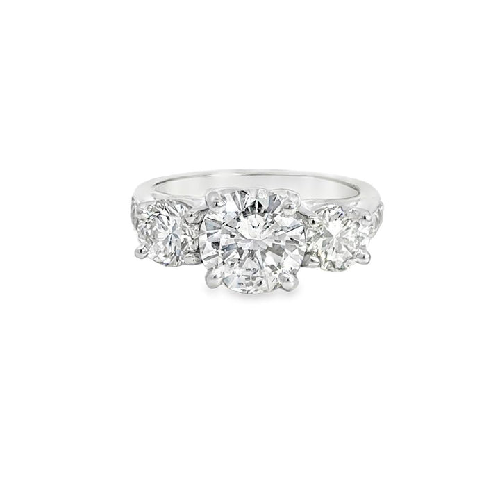 2.38 CT GIA Certified Round Brilliant Diamond Three-Stone Ring in 14K White Gold