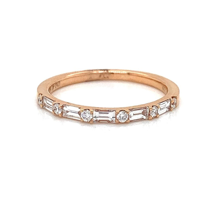 0.29 CTW Baguette 0.11 CTW Round Diamonds 18K Rose Gold Wedding Band