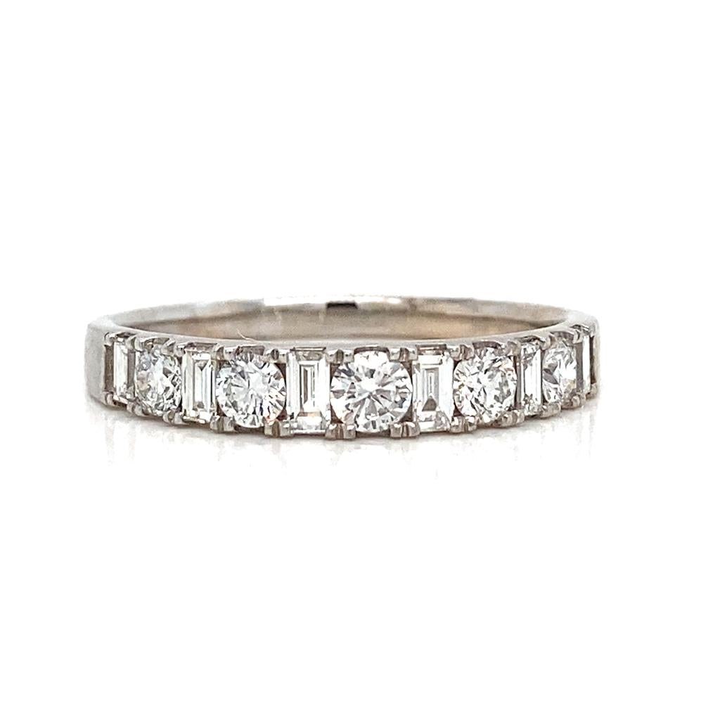 0.75 CTW Round and Baguette Diamonds 18K White Gold Ring
