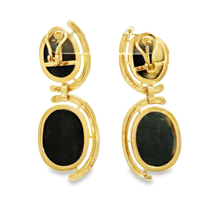 Large Dangle 18K Yellow Gold Turquoise Drop Earrings