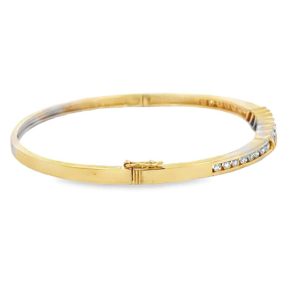 0.75 CTW Diamond 14K Yellow Gold Twisted Design Hinged Bangle Bracelet