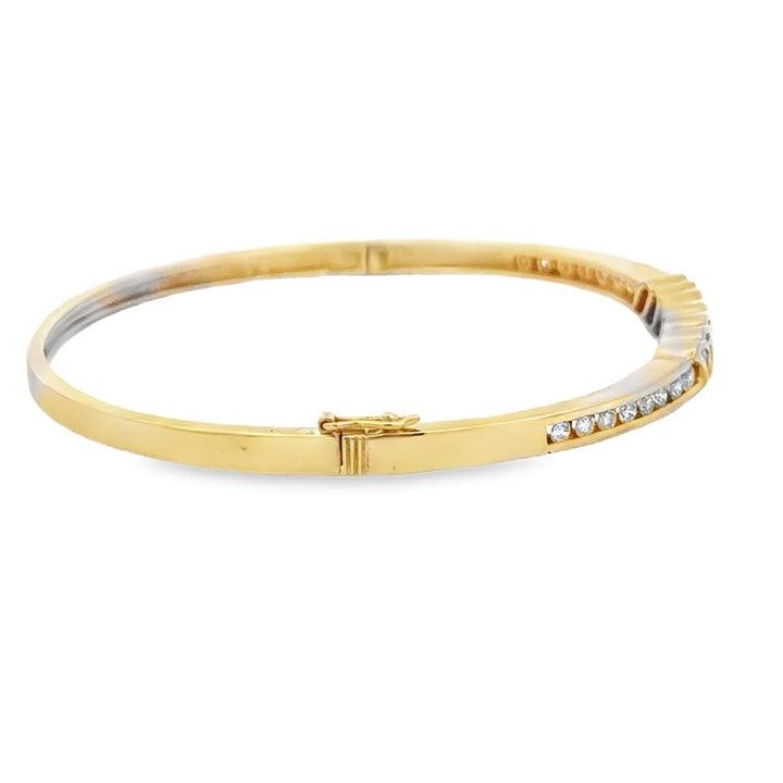 0.75 CTW Diamond 14K Yellow Gold Twisted Design Hinged Bangle Bracelet
