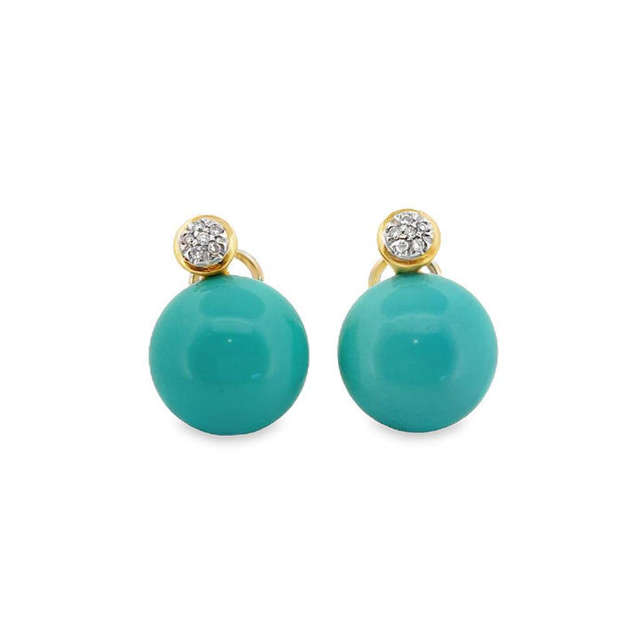 Persian Turquoise & 0.10 CTW Diamond Earrings in 18K Yellow & White Gold
