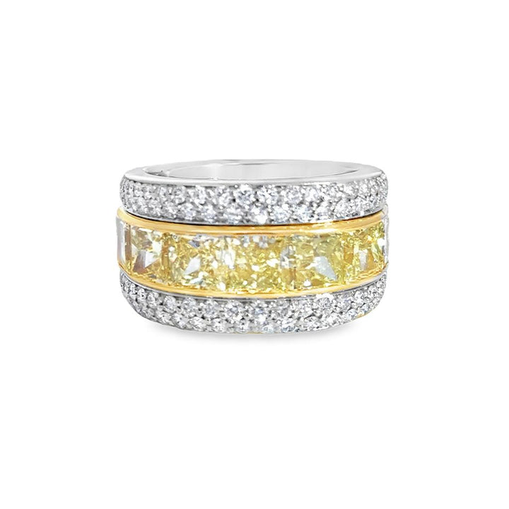 Pre-Owned 6.25 CTW Fancy Yellow & White Diamond Platinum and 18K Yellow Gold Wide Band Ring