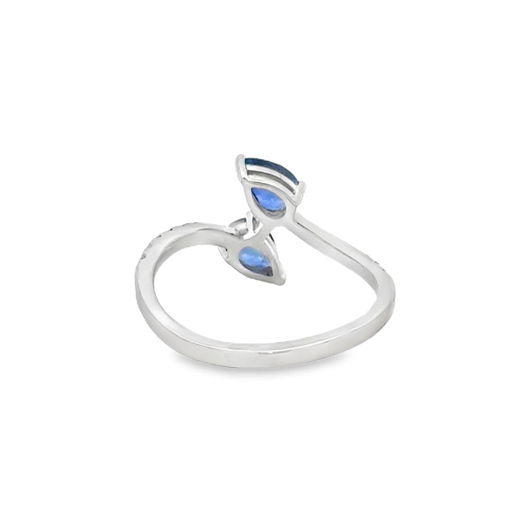 1.00 CTW Pear Sapphire & 0.14 CTW Diamond 14K White Gold Bypass Ring