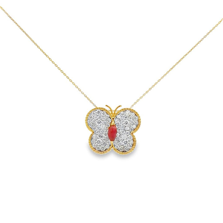 0.84 CTW Diamond Pavé Butterfly & 0.36 CT Pink Conch Pearl 18K Yellow Gold Necklace