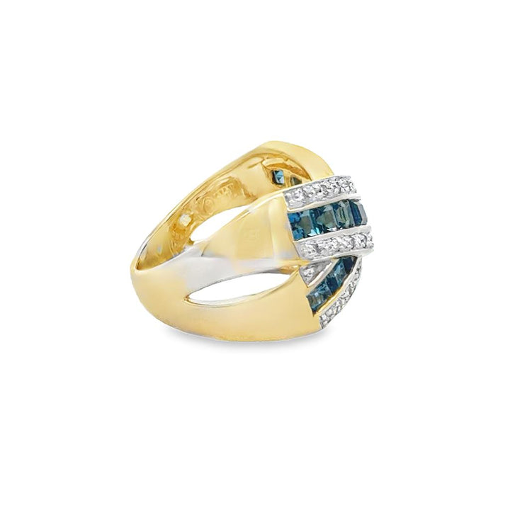 Pre-Owned Blue Topaz & Diamond 14K Yellow Gold Ring – 11mm