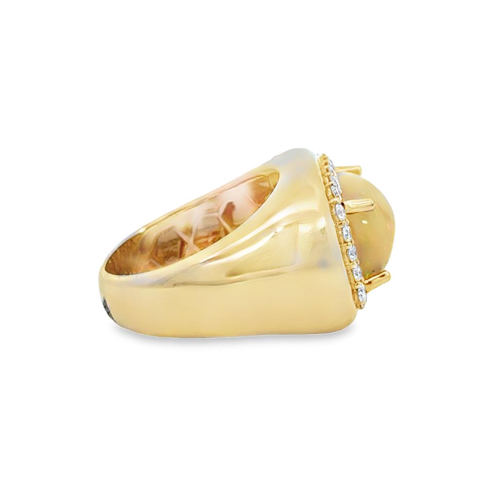 3.70 CT Opal & 0.55 CTW Diamond Halo Ring in 14K Yellow Gold