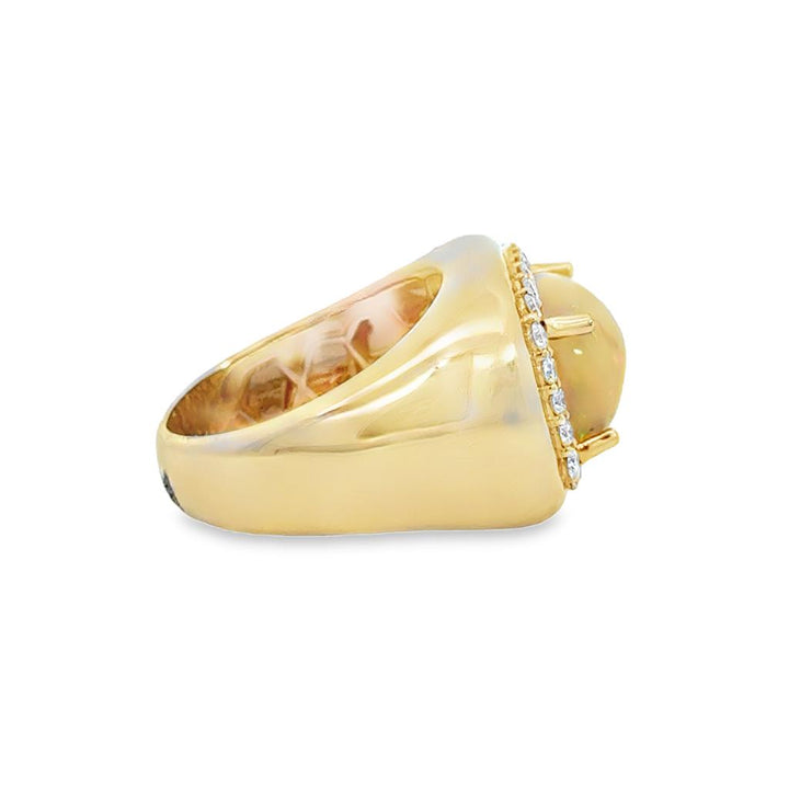 3.70 CT Opal & 0.55 CTW Diamond Halo Ring in 14K Yellow Gold