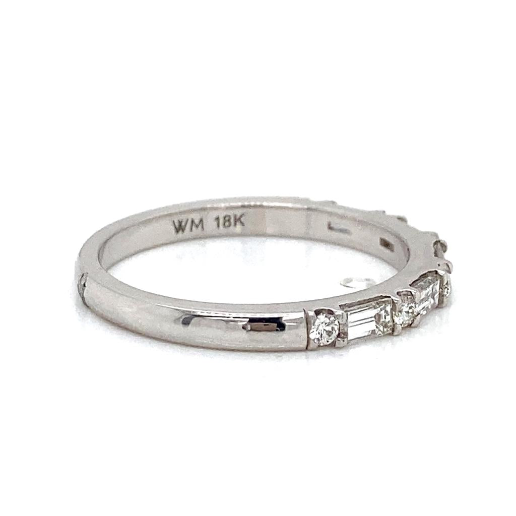 White Gold Baguette and Round Diamond Band