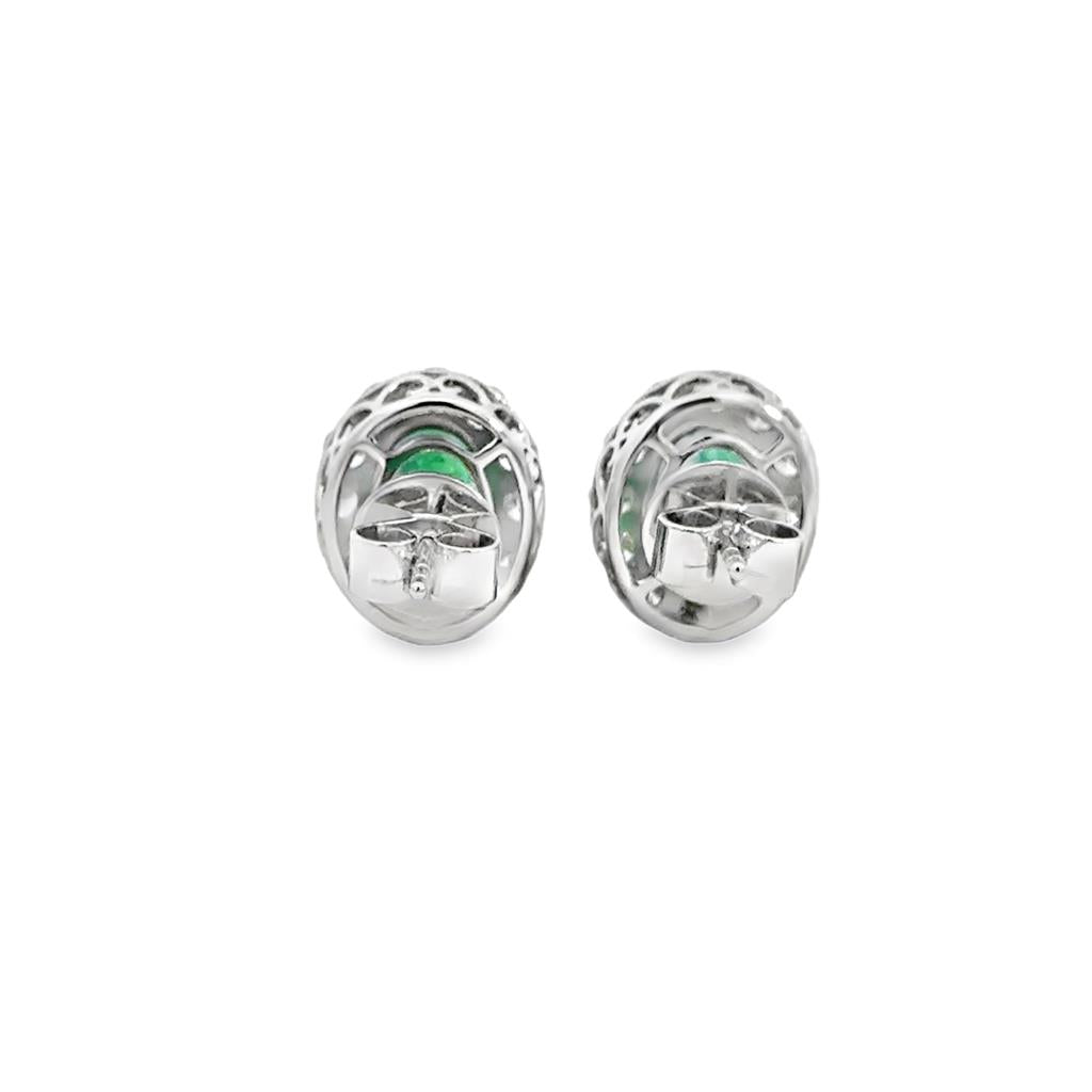 2.29 CTW Emerald & 1.01 CTW Diamond Halo Oval Stud Earrings in 14K White Gold – 12mm