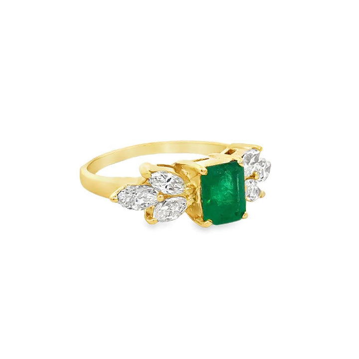 0.75 CTW Marquise Diamond & Emerald 18K Yellow Gold Ring