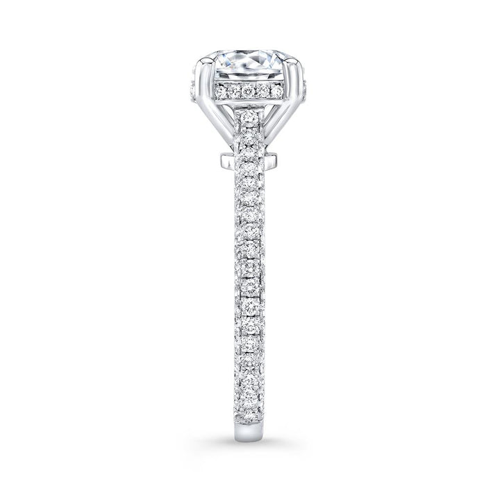 Hidden Halo Engagement Semi-Mount Diamond 18K White Gold 3-Sided Shank Pave Engagement Ring