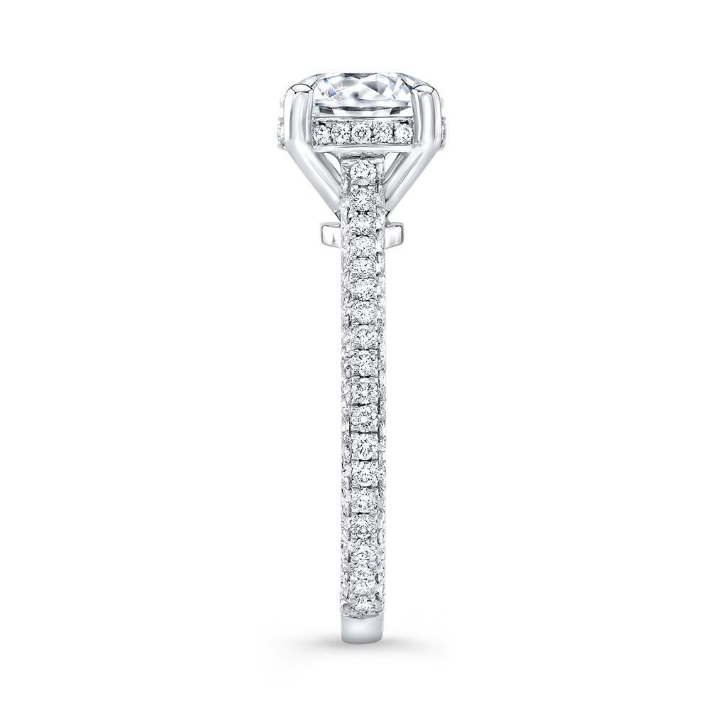 Hidden Halo Engagement Semi-Mount Diamond 18K White Gold 3-Sided Shank Pave Engagement Ring