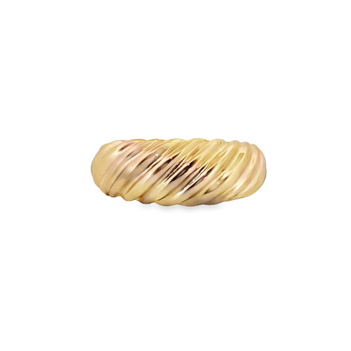 18K Yellow Gold Diagonal Ribbed Dome Ring