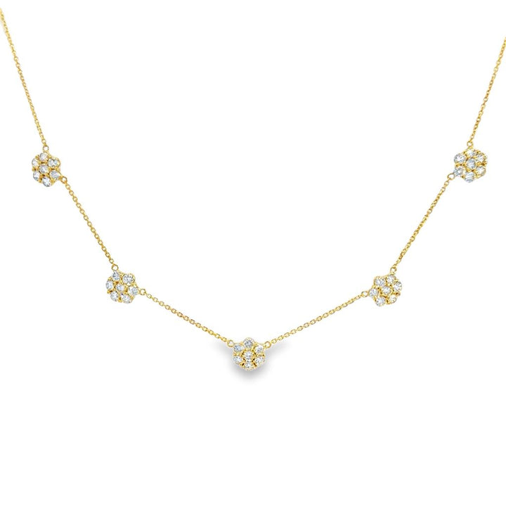 3.01 CTW Diamond Floret Station Necklace in 14K Yellow Gold