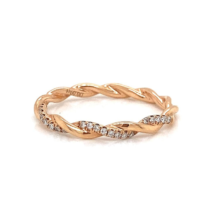 0.10 CTW Round Diamonds 18K Rose Gold Twist Design Wedding Band