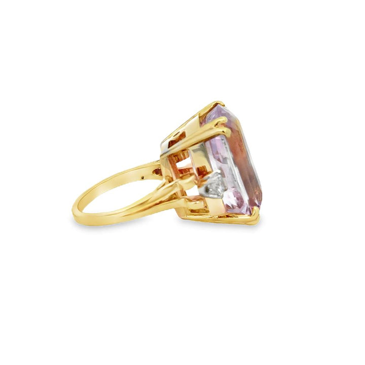 Pre-Owned 0.30 CTW Diamond & Light Pink Kunzite 18K Yellow Gold Ornate Ring