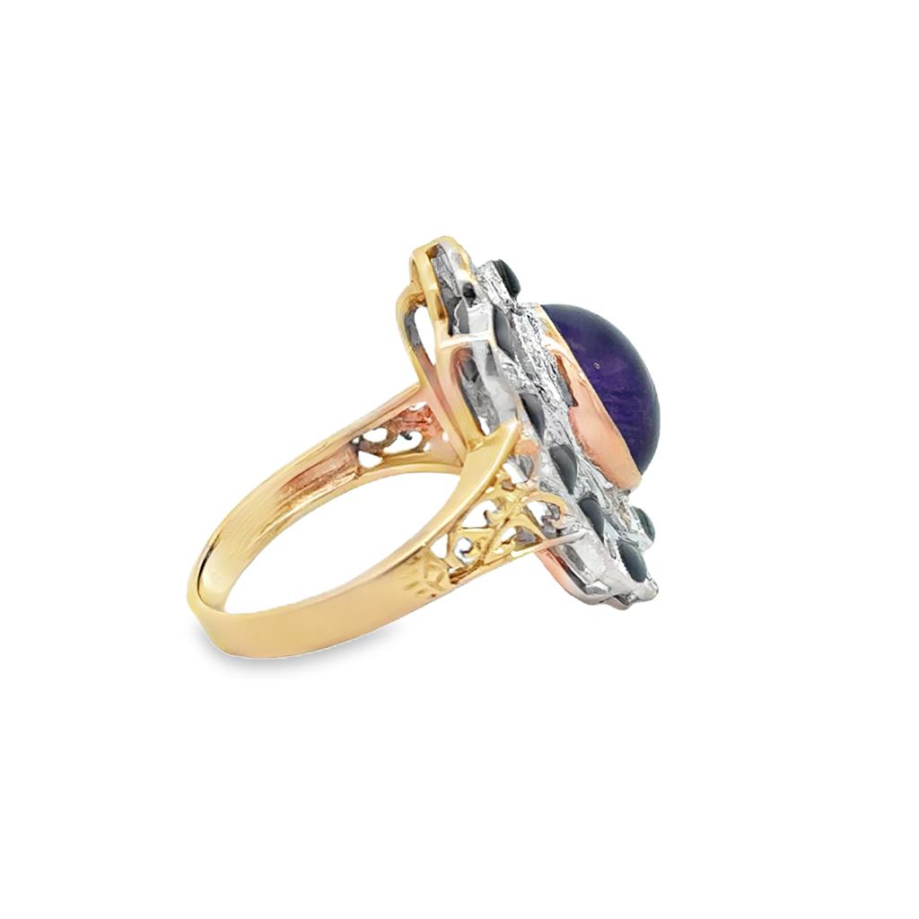 Pre-Owned Cabochon Amethyst, Onyx & Diamond 14K Two-Tone Ring