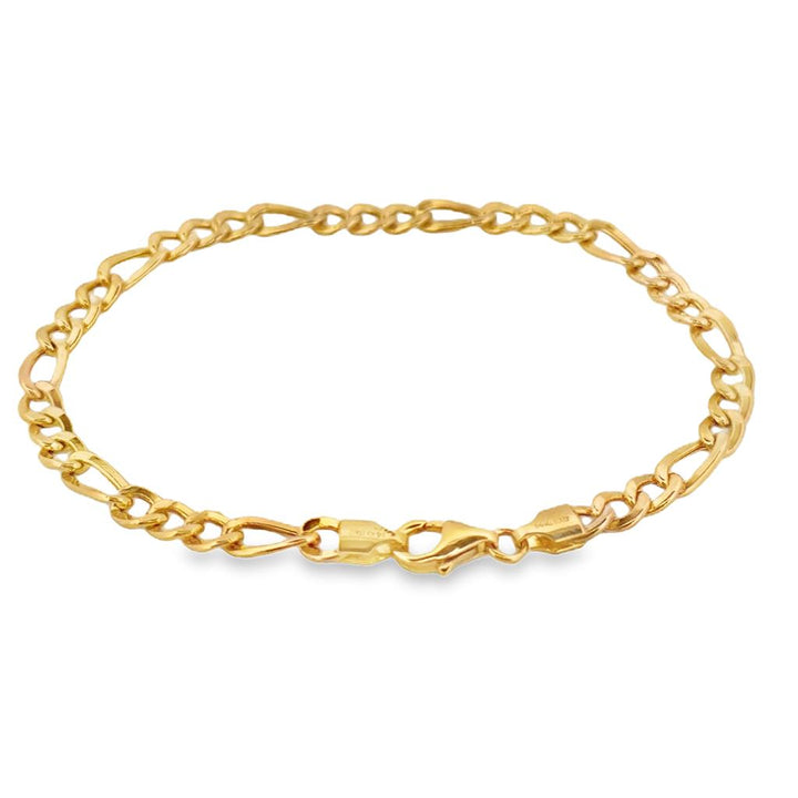 14K Yellow Gold Figaro Chain Bracelet – 4.5mm Wide, 8" Long