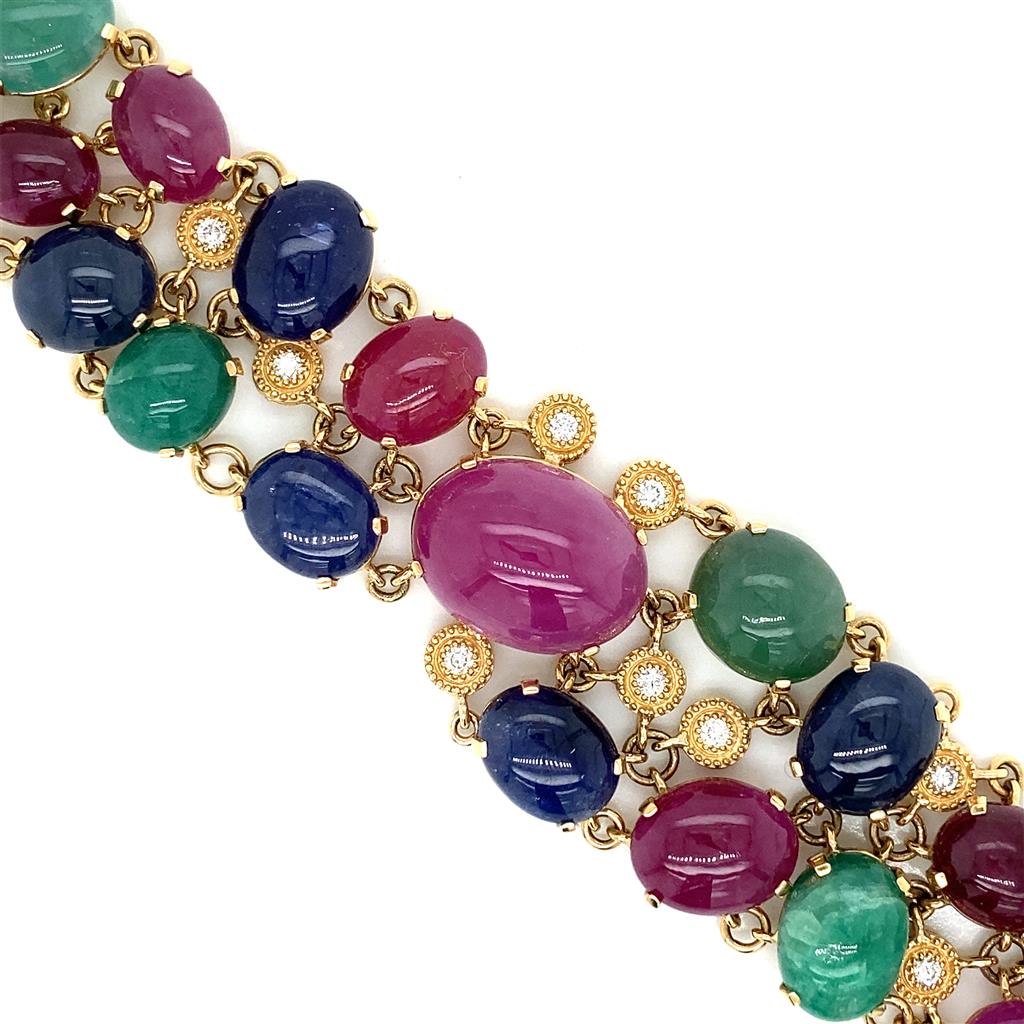 203.43ct Cabochon Ruby, Emerald & Sapphire Bracelet