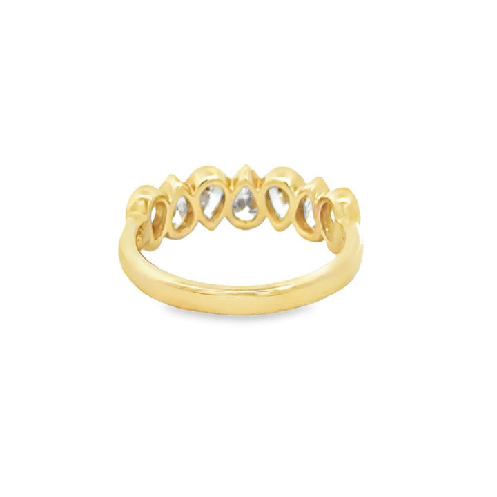 1.68 CTW Pear Shape Diamond Band Ring with Milgrain Detail in 14K Yellow Gold