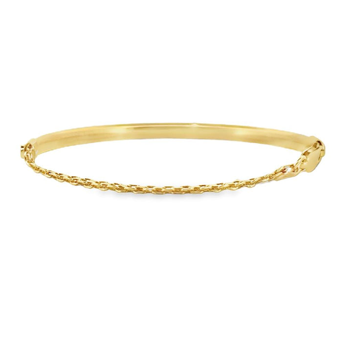 14K Yellow Gold Half Bangle Half Chain Bracelet – 4mm Wide, 6 ¾" Long