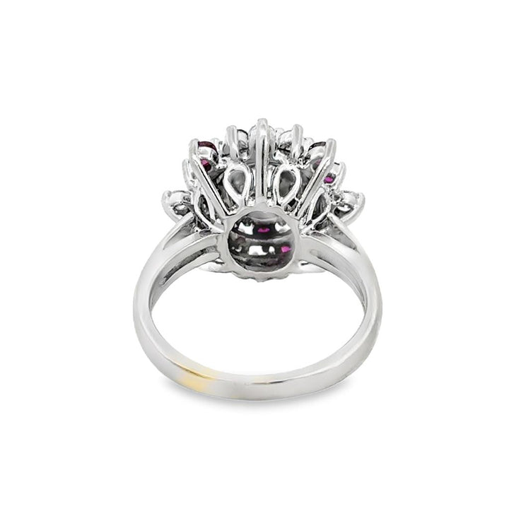 0.60 CTW Diamond & Ruby Cluster Ring in 14K White Gold – Size 6