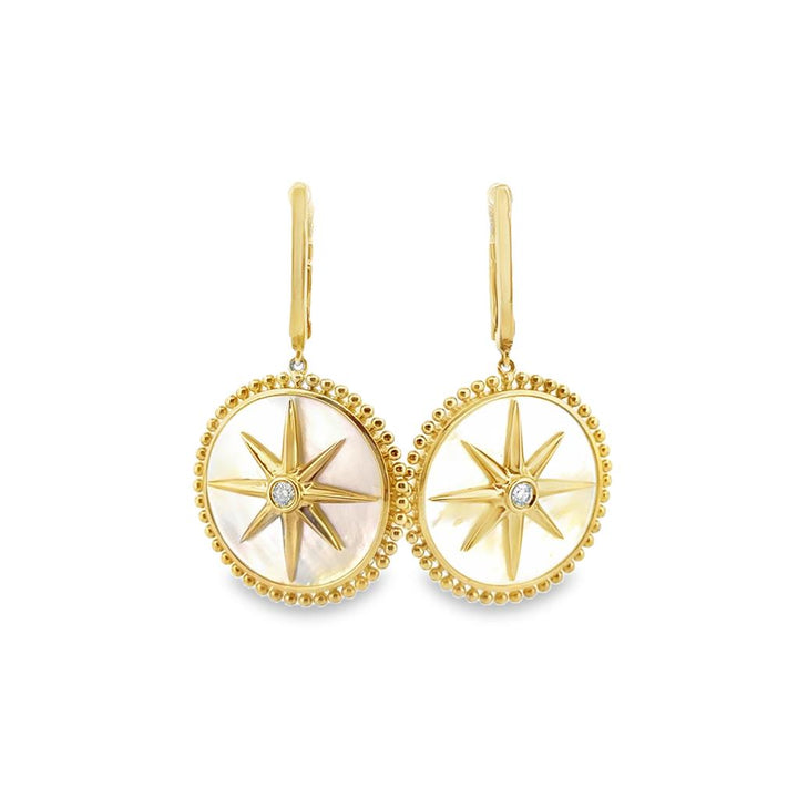Doves 8.21 CTW Mother of Pearl & 0.07 CTW Diamond 18K Yellow Gold Drop Earrings