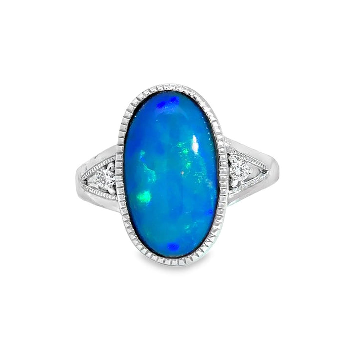 3.20CT Ethiopian Opal & Diamond Ring in 14K White Gold