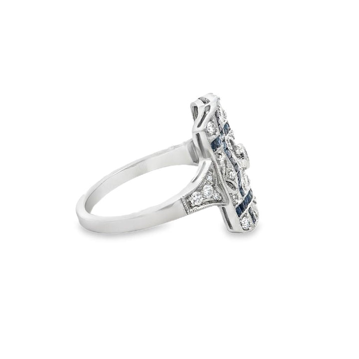 0.30 CTW Diamond & Sapphire Platinum Vintage-Inspired Ring