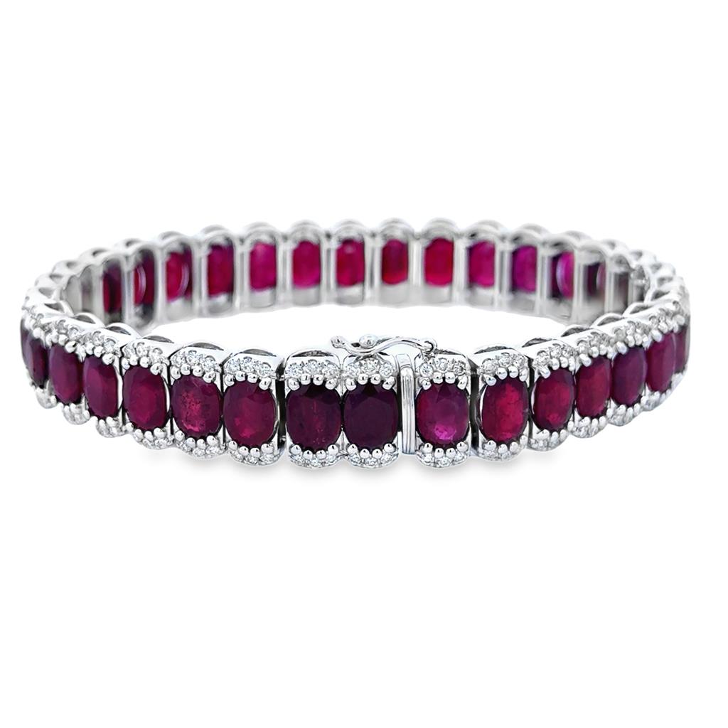 30.06 CTW Oval Ruby & 1.87 CTW Diamond 18K White Gold Bracelet