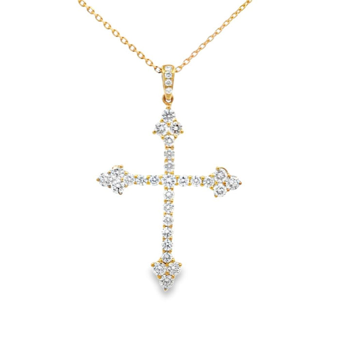1.27 CTW Diamond 18K Yellow Gold Cross Pendant Necklace