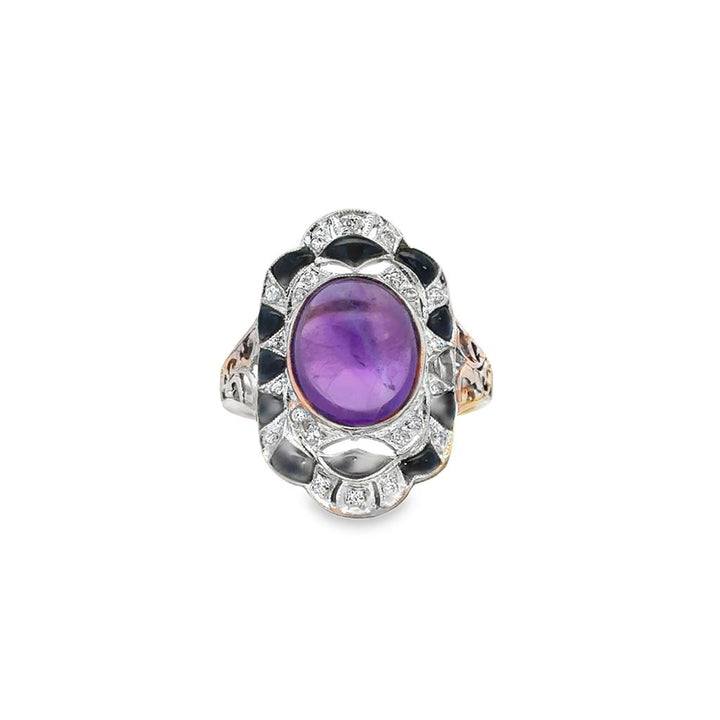 Pre-Owned Cabochon Amethyst, Onyx & Diamond 14K Two-Tone Ring