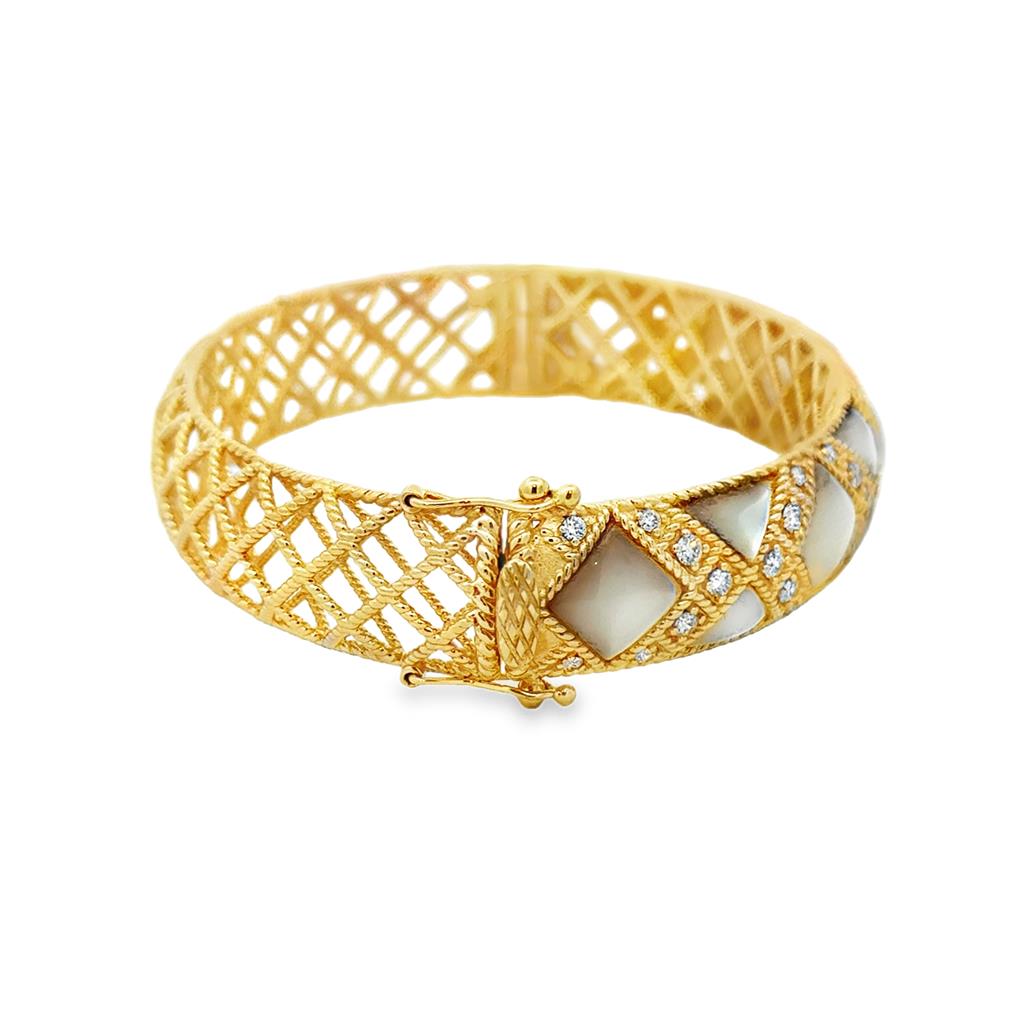 1.25 CTW Diamond Mother of Pearl 14K Yellow Gold Bangle Bracelet