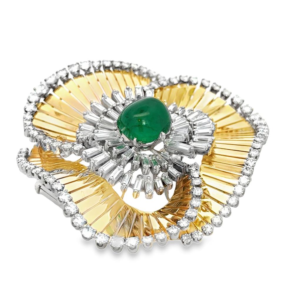Circa 1960’s Meister Diamond & Emerald Brooch – 18K Gold