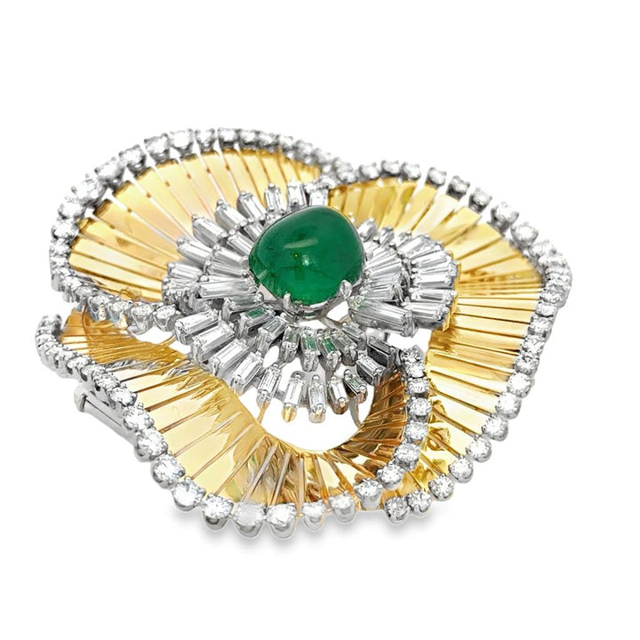 Circa 1960’s Meister Diamond & Emerald Brooch – 18K Gold