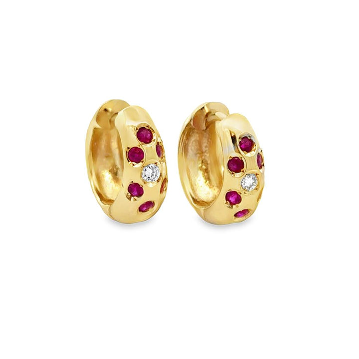 0.08 CTW Diamond & Ruby 14K Yellow Gold Huggie Hoop Earrings
