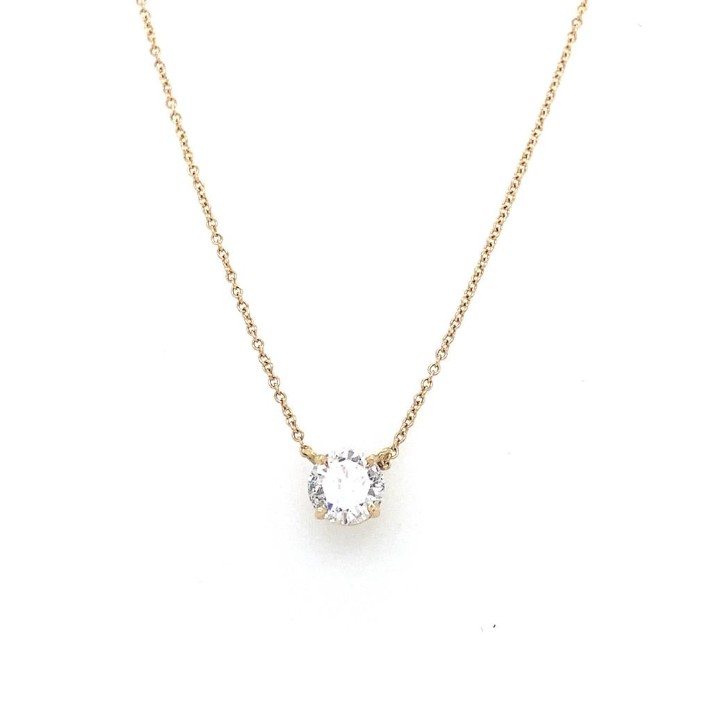 1.03 CT Solitaire Diamond 14K Yellow Gold Pendant Necklace