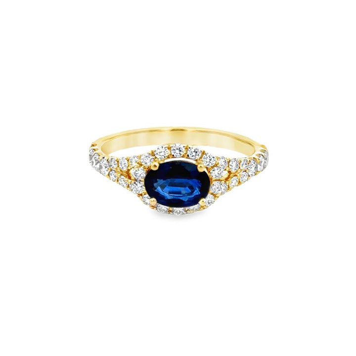 0.94 CT Oval Sapphire & 0.55 CTW Diamond Halo Ring in 14K Yellow Gold
