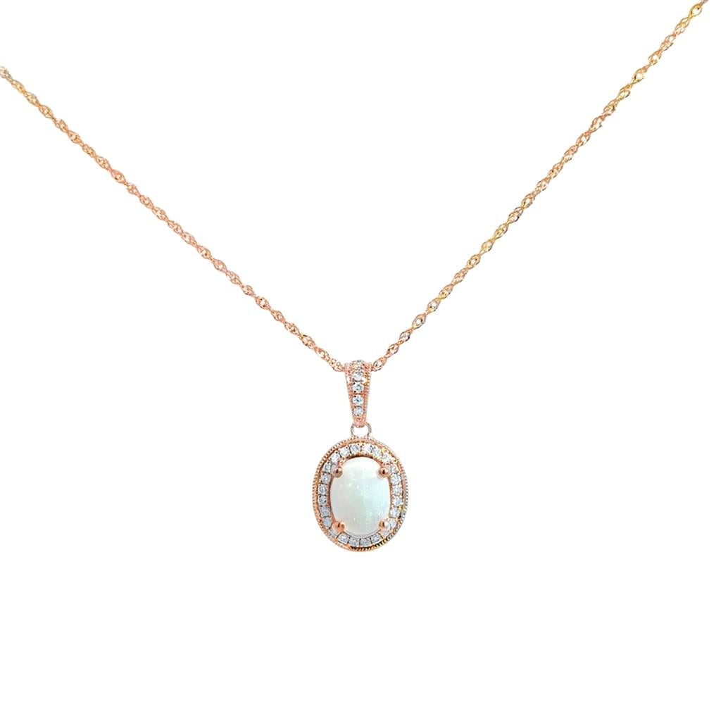 0.79 CT Oval Opal & 0.15 CTW Diamond Pendant Necklace in 14K Rose Gold