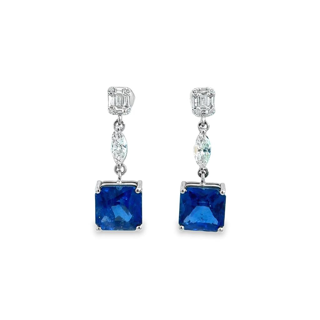 11.08 CTW Sapphire 1.07 CTW Diamond 18K White Gold Drop Earrings