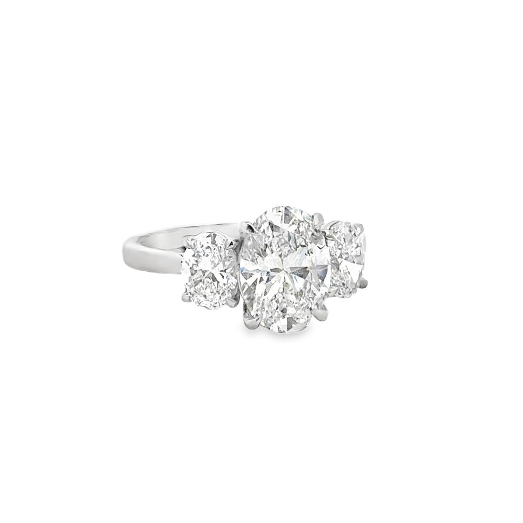 3.14 CTW Diamond Platinum Three-Stone Oval Engagement Ring
