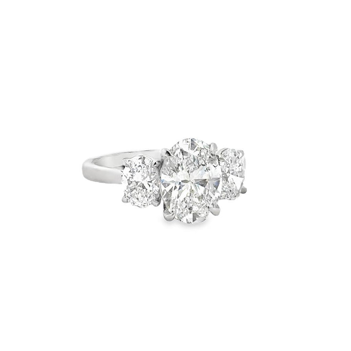 3.14 CTW Diamond Platinum Three-Stone Oval Engagement Ring