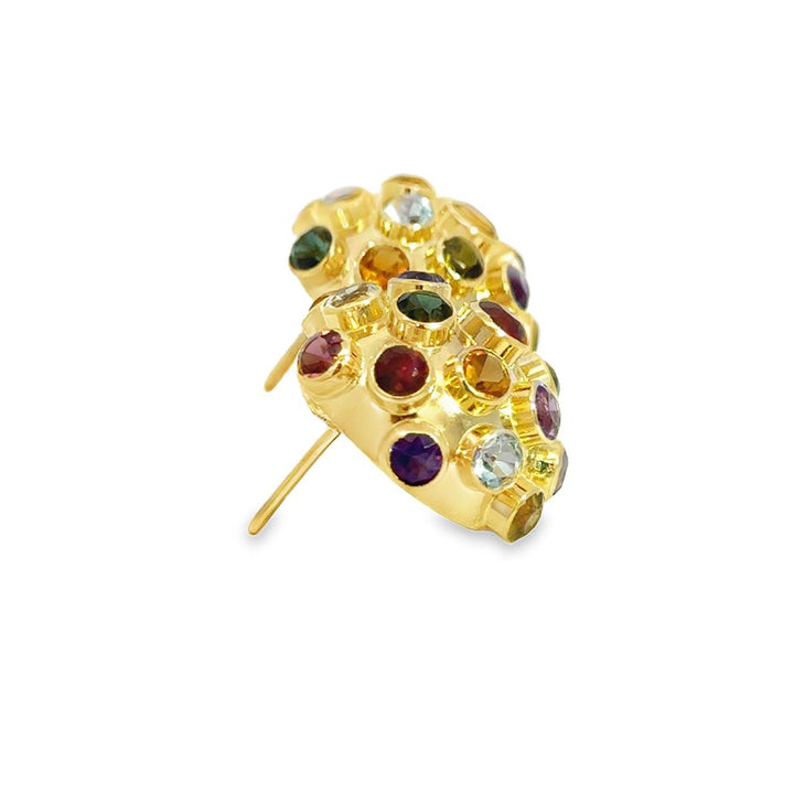 14K Yellow Gold Multi-Gemstone 19mm Dome Stud Earrings