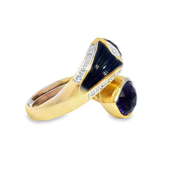 Amethyst, Onyx & Diamond 14K Yellow Gold Heart Ring