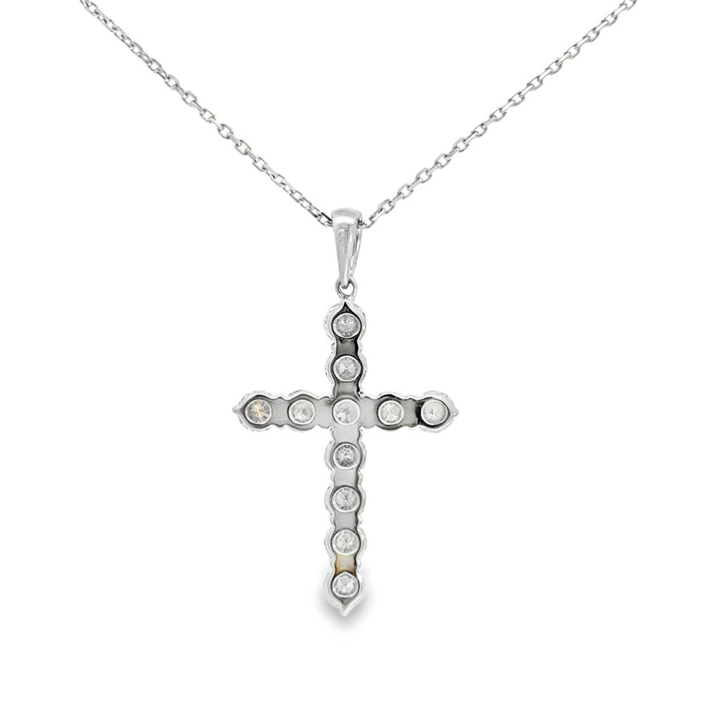 1.43 CTW Diamond 18K White Gold Cross Pendant Necklace