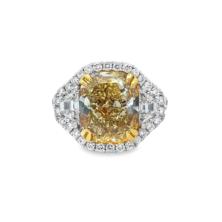 8.11 CT Fancy Yellow Diamond & 1.76 CTW Diamond 18K Two-Tone Gold Ring-GIA