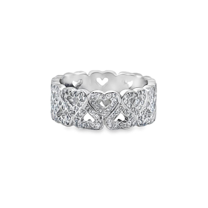 1.20 CTW Diamond Heart Motif Band – 18K White Gold, 8mm Wide