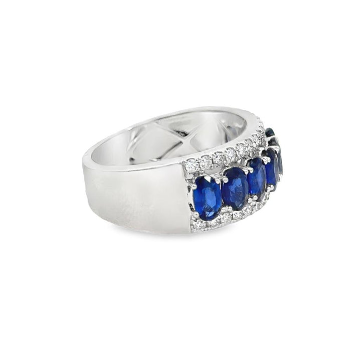 2.59 CTW Sapphire & Diamond Wide Band Ring in 14K White Gold